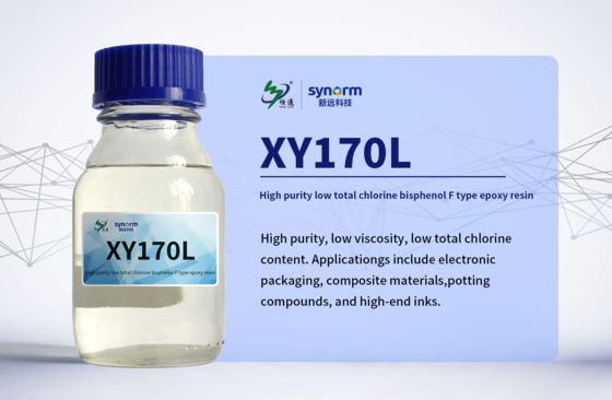 XY170L เรซินอีพ็อกซีบริสุทธิ์สูงคลอรีนต่ำ CAS 28064-14-4 สูตรโมเลกุล (C6H6O.C3H5ClO.CH2O)x, โพลีบิสฟีนอล F-โค-อิพิคลอโรไฮดริน ปิดท้ายด้วยไกลซิดิล